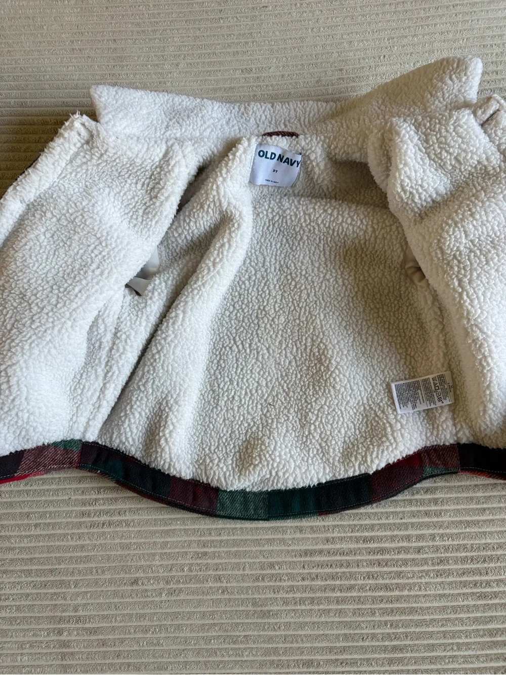 Old Navy Plaid Sherpa-Lined Jacket in Red, Green & Cream